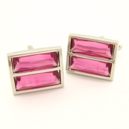 Mode Titanium Langwerpige Manchetknopen Met Schitterende Perzikkleurige Kristallen