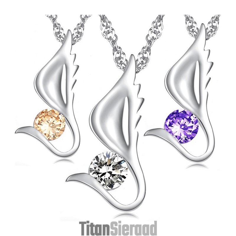 De Koningin Van Kwaliteit Vrouwelijke Vleugelvorm Platina Titanium Ketting Met Diamant
