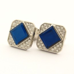 Vierkante Titanium Manchetknopen Met Blauwe Kristallen En Diamanten
