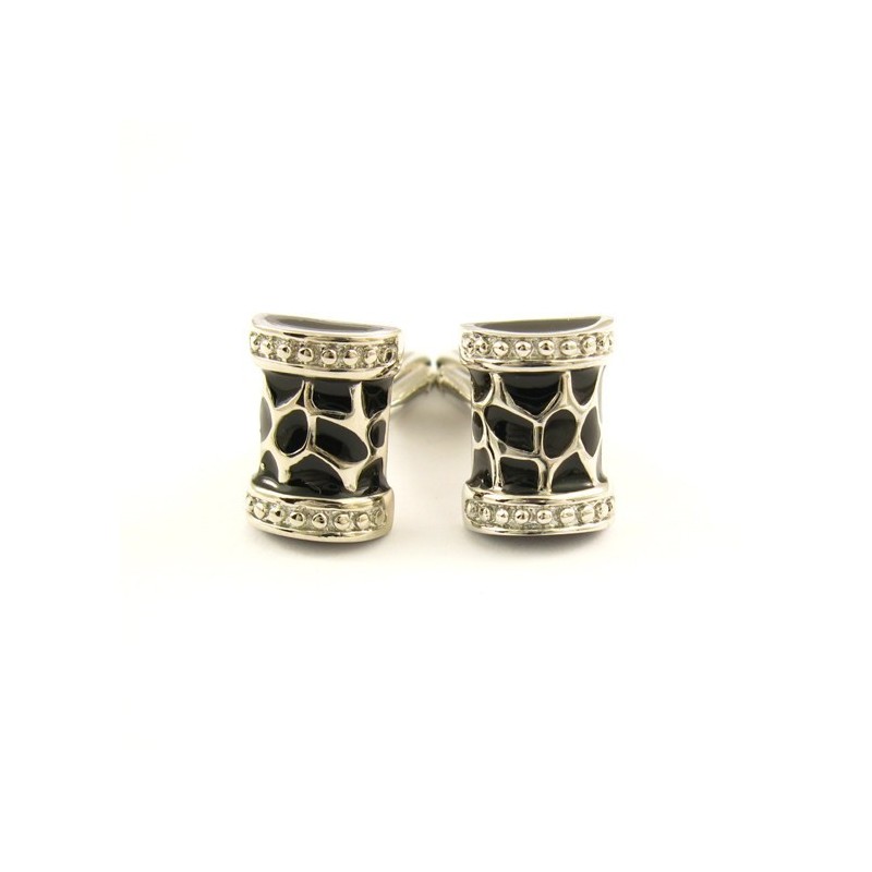 Zwarte Bloementrommel Titanium Manchetknopen