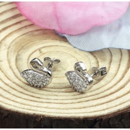Duurzame, In Gebruik Zijnde, Vrouwelijke Zwaanvormige Platina Titanium Oorbellen Met Diamant