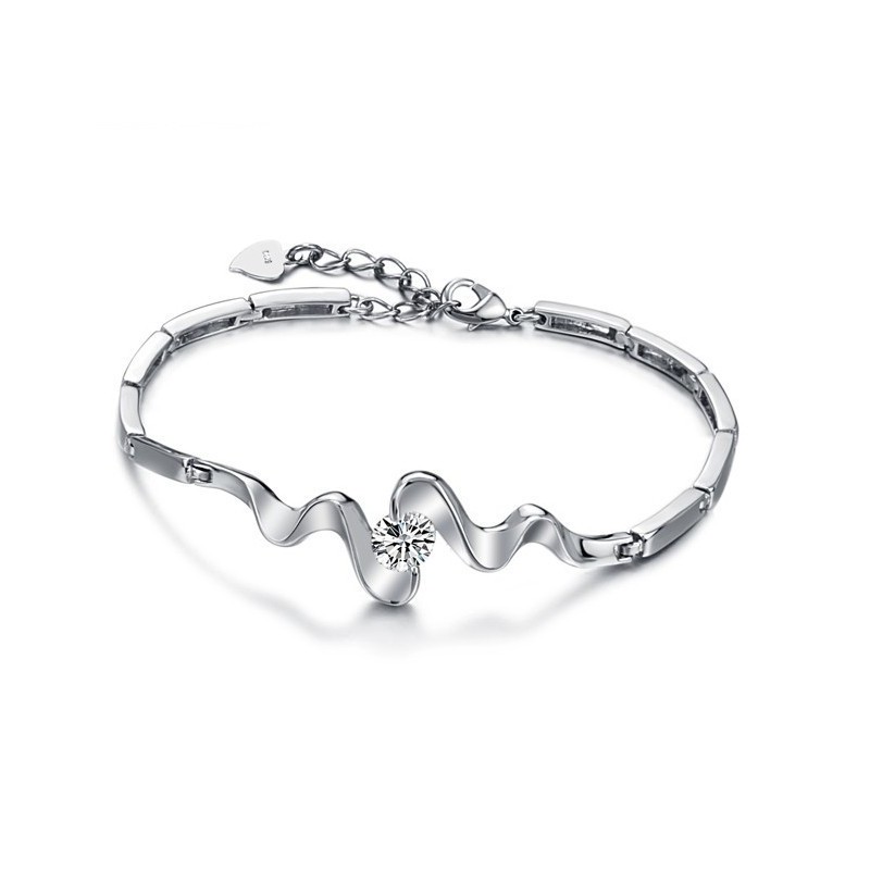 Breed Scala Aan Klassieke Platina-Geplateerde Titanium Armbanden Voor Dames Met Strass Breed Scala Aan Klassieke Platina-Geplateerde Titanium Armbanden Voor Dames Met Strass