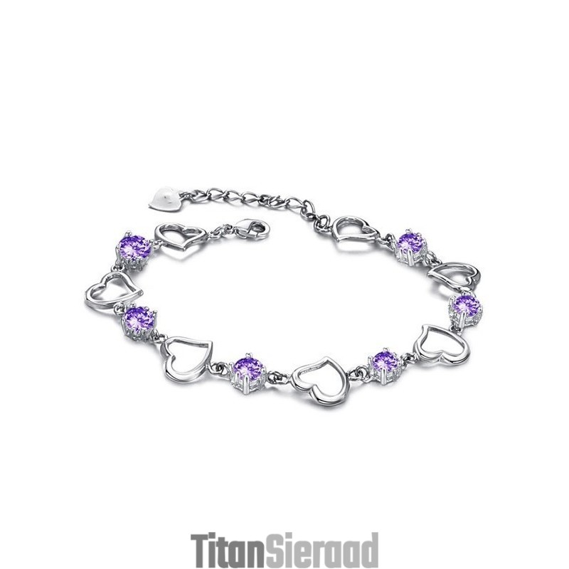 Betrouwbare Kwaliteit Vrouwelijke Elegante Platina Plating Titanium Armband Met Paarse Diamant