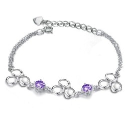 Hoogwaardige Dames Platina Titanium Armband Met Paarse Kristal