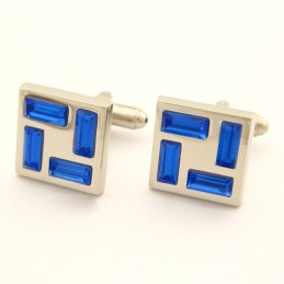 Nieuwe Stijl Titanium Manchetknopen Met Blauwe Kristallen