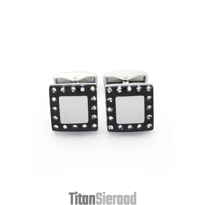 Manchetknopen Van Titanium En Zwart Ip-Geplateerd Met Diamanten