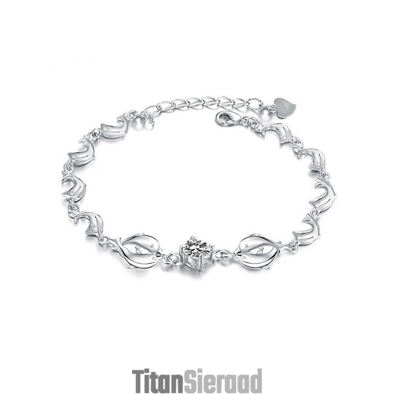 Duurzame, In Gebruik Zijnde, Vrouwelijke Dolfijnvormige Platina Titanium Armband Met Diamant Duurzame, In Gebruik Zijnde, Vrouwelijke Dolfijnvormige Platina Titanium Armband Met Diamant