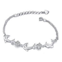 Hoogwaardige Vrouwelijke Dolfijnvormige Platina Titanium Armband Met Diamant