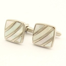 Titanium Ivoor Diagonale Streep Elegance Schelp Manchetknopen
