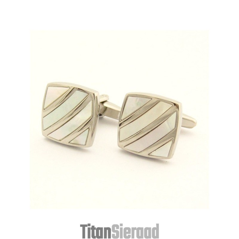 Titanium Ivoor Diagonale Streep Elegance Schelp Manchetknopen