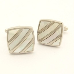 Titanium Ivoor Diagonale Streep Elegance Schelp Manchetknopen