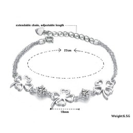 Hoogwaardige Dames Klavervorm Platina Titanium Armband Met Diamant