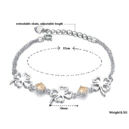 Hoogwaardige Dames Klavervorm Platina Titanium Armband Met Diamant