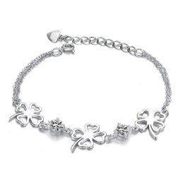 Uitstekende Kwaliteit Vrouwelijke Klavervorm Platina Titanium Armband