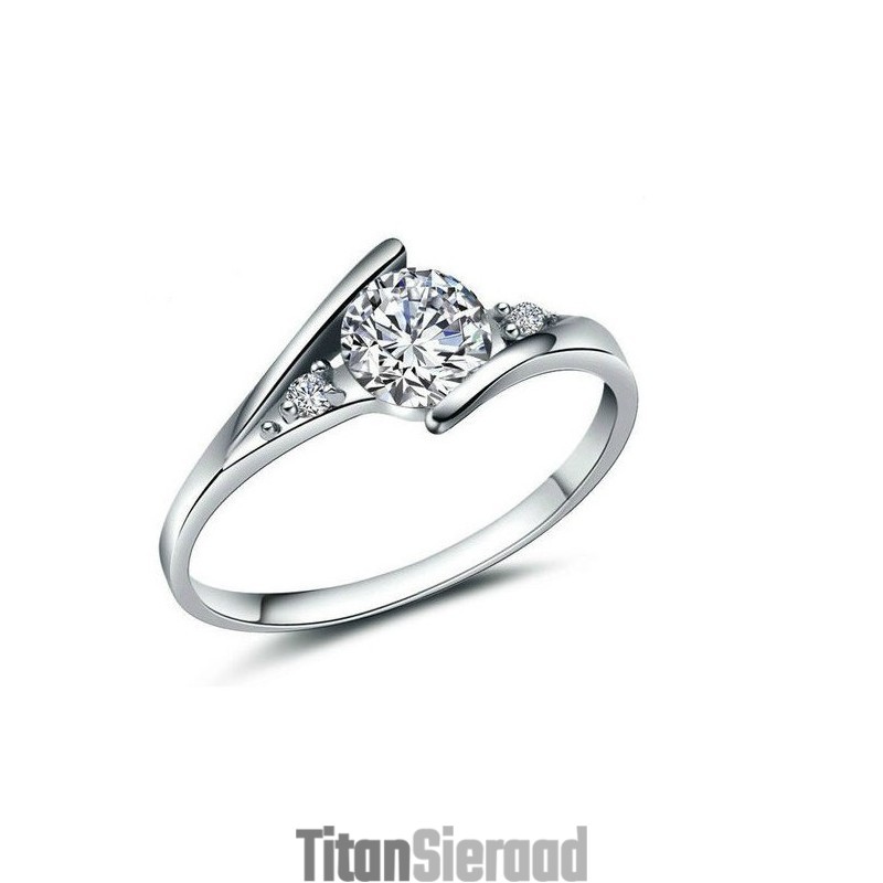 Duurzame, In Gebruik Zijnde, Platina Geplateerde Titanium Ring Voor Dames Met Strass Duurzame, In Gebruik Zijnde, Platina Geplateerde Titanium Ring Voor Dames Met Strass
