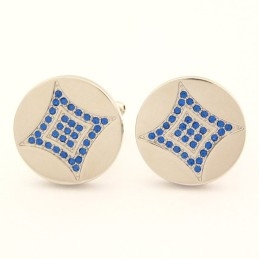 Titanium Ronde Manchetknopen Met Blauwe Diamanten