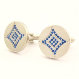 Titanium Ronde Manchetknopen Met Blauwe Diamanten
