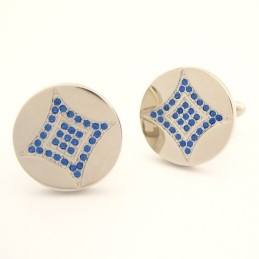 Titanium Ronde Manchetknopen Met Blauwe Diamanten