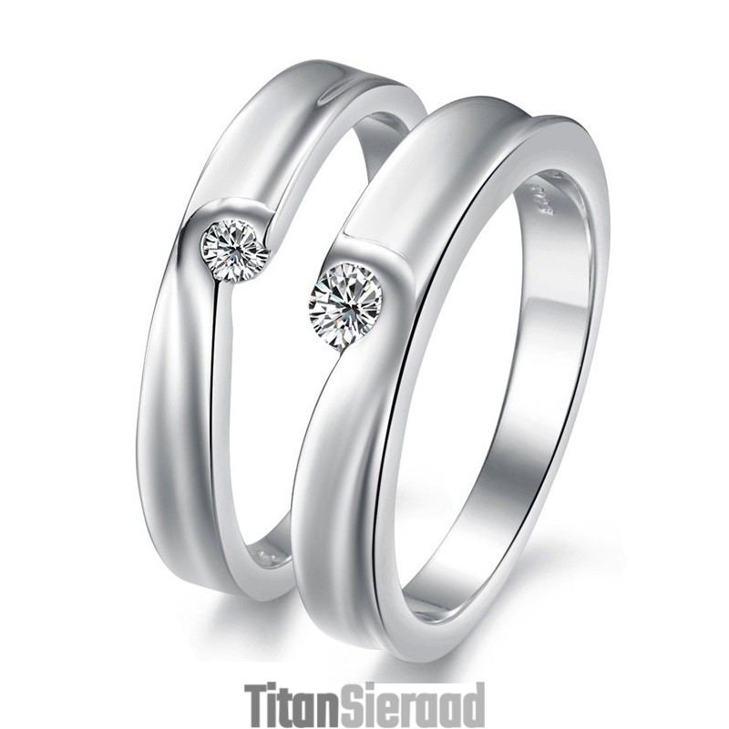 Stabiele Kwaliteit Platina Titanium Ring Voor Geliefden Met Strass