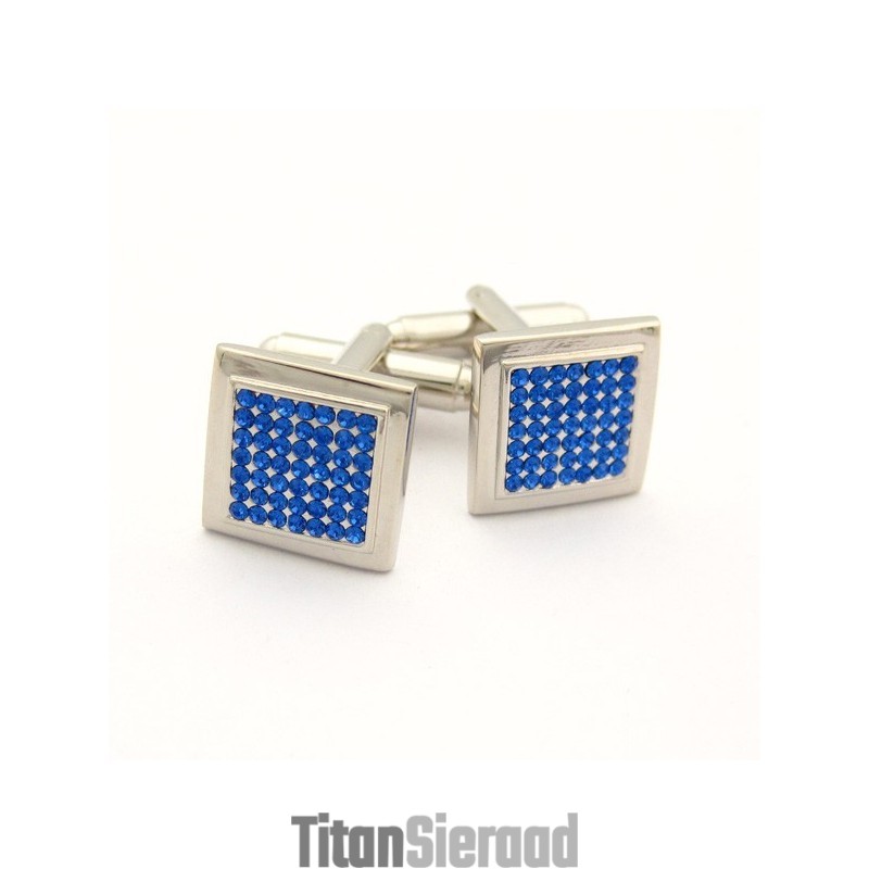 Titanium Vierkante Manchetknopen Met Blauwe Diamanten Titanium Vierkante Manchetknopen Met Blauwe Diamanten