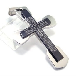 Mode Heren Zwarte Titanium Bijbel Kruis Hanger - Gratis Ketting