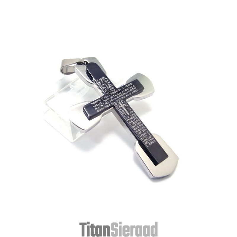 Mode Heren Zwarte Titanium Bijbel Kruis Hanger - Gratis Ketting