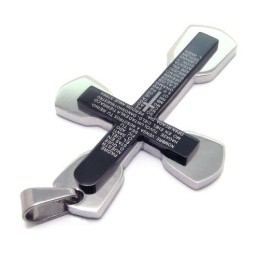 Mode Heren Zwarte Titanium Bijbel Kruis Hanger - Gratis Ketting