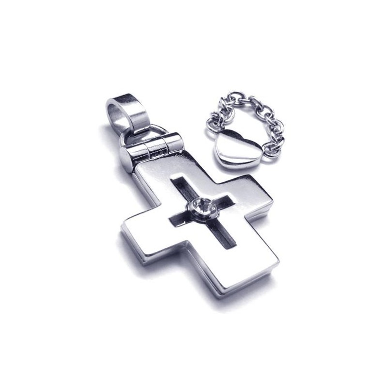 Te Openen Titanium Kruishanger Met Hart - Gratis Chian Te Openen Titanium Kruishanger Met Hart - Gratis Chian