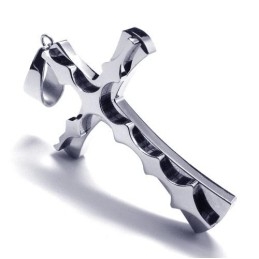 Mode Gegolfde Titanium Kruishanger - Gratis Chian