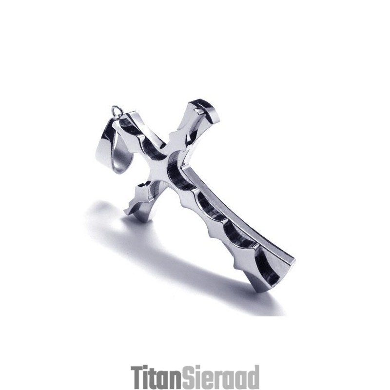Mode Gegolfde Titanium Kruishanger - Gratis Chian