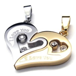 Ik Hou Van Jou Hart Koppel Titanium Hangers - Gratis Chian
