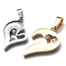 Ik Hou Van Jou Hart Koppel Titanium Hangers - Gratis Chian