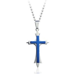 Stijlvolle Herenblauwe Titanium Kruishanger - Gratis Ketting