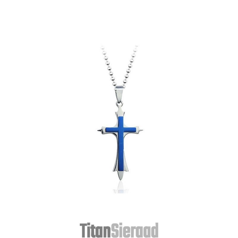 Stijlvolle Herenblauwe Titanium Kruishanger - Gratis Ketting Stijlvolle Herenblauwe Titanium Kruishanger - Gratis Ketting