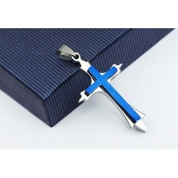 Stijlvolle Herenblauwe Titanium Kruishanger - Gratis Ketting