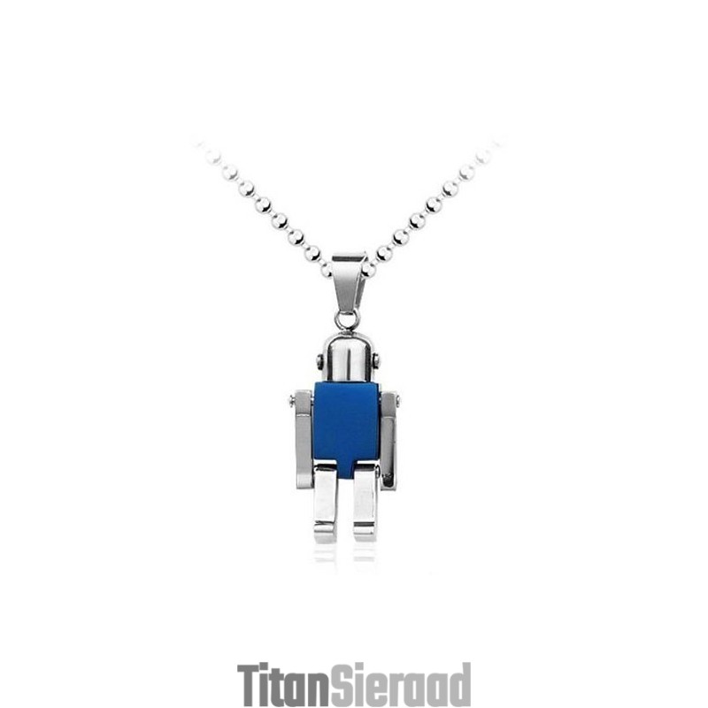 Schattige Blauwe Robotachtige Titanium Hanger Voor Heren - Gratis Ketting