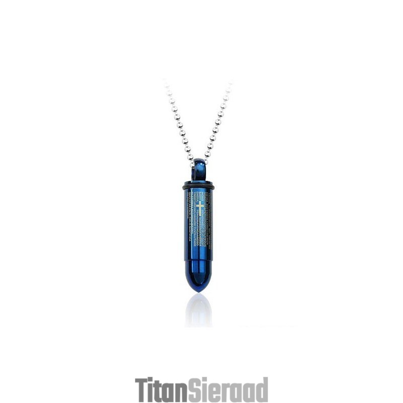 Cool Blue Bullet Titanium Hanger Voor Heren - Gratis Ketting