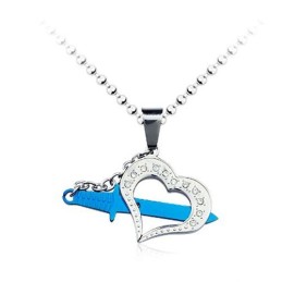 Stijlvolle Herenblauwe Titanium Liefdeshanger - Gratis Ketting