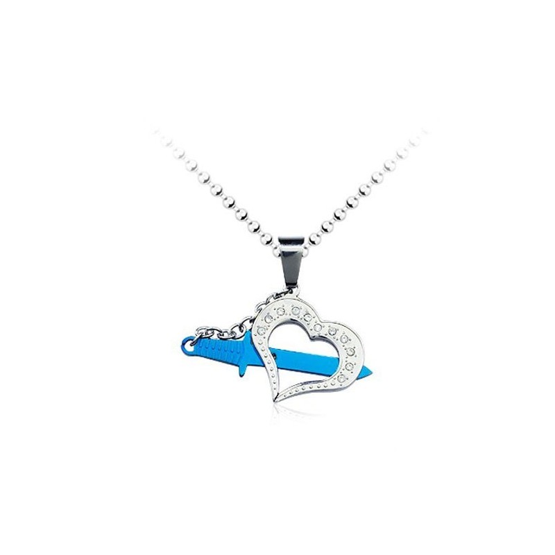 Stijlvolle Herenblauwe Titanium Liefdeshanger - Gratis Ketting