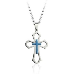 Mooie Holle Blauwe Titanium Kruishanger Voor Heren - Gratis Ketting