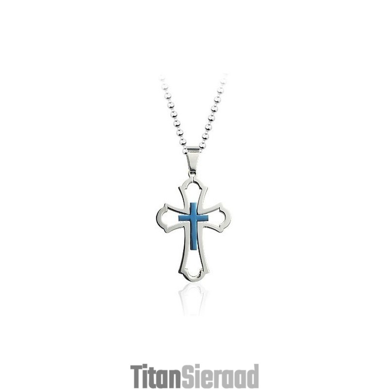 Mooie Holle Blauwe Titanium Kruishanger Voor Heren - Gratis Ketting Mooie Holle Blauwe Titanium Kruishanger Voor Heren - Gratis Ketting