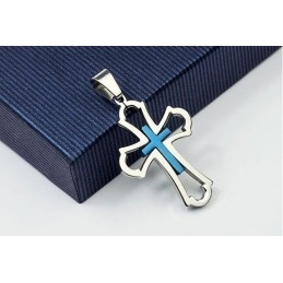 Mooie Holle Blauwe Titanium Kruishanger Voor Heren - Gratis Ketting