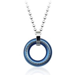Retro Heren Ringvormige Blauwe Titanium Hanger - Gratis Ketting