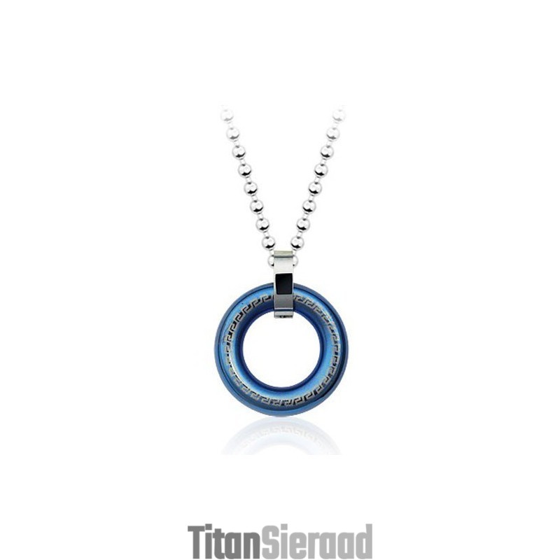 Retro Heren Ringvormige Blauwe Titanium Hanger - Gratis Ketting Retro Heren Ringvormige Blauwe Titanium Hanger - Gratis Ketting