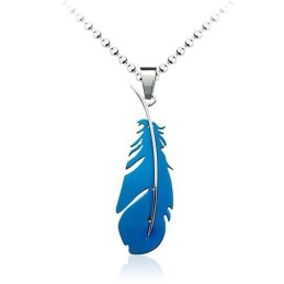 Populaire Blauwe Veervormige Titanium Hanger Voor Heren - Gratis Ketting