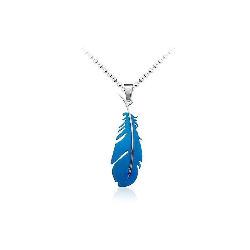 Populaire Blauwe Veervormige Titanium Hanger Voor Heren - Gratis Ketting Populaire Blauwe Veervormige Titanium Hanger Voor Heren - Gratis Ketting