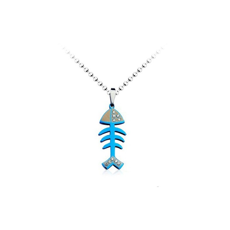 Schattige Blauwe Visgraat Titanium Hanger - Gratis Ketting