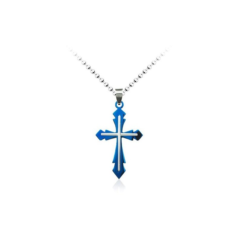 Mode Heren Blauwe Titanium Kruis Hanger - Gratis Ketting Mode Heren Blauwe Titanium Kruis Hanger - Gratis Ketting
