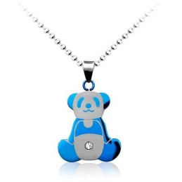 Schattige Herenblauwe Panda Titanium Hanger - Gratis Ketting