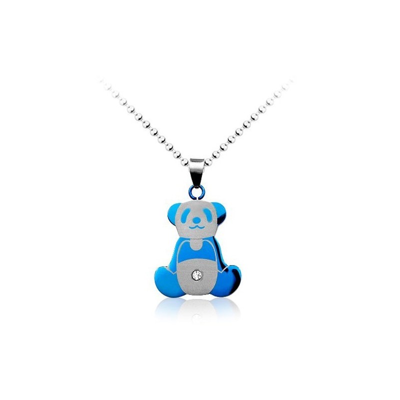 Schattige Herenblauwe Panda Titanium Hanger - Gratis Ketting